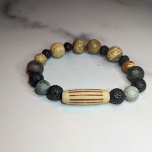 Handcrafted wooden and lava stone bracelet